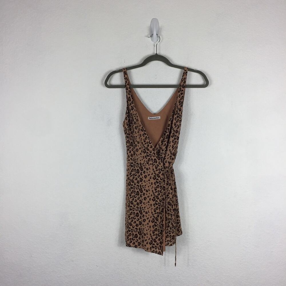 Reformation Anchorage Leopard Mini Wrap Dress Xs … - image 3